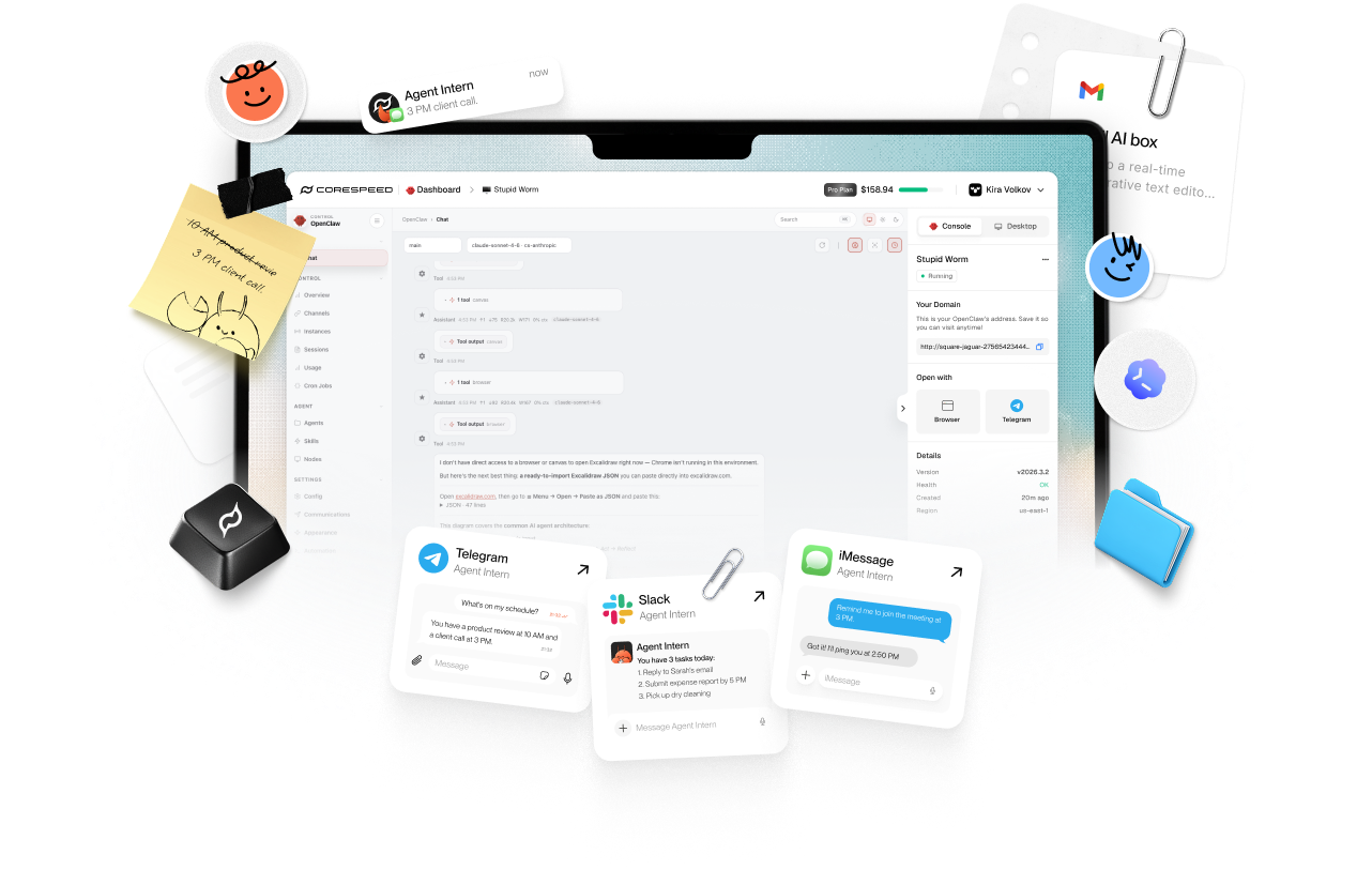 Sarea dashboard with MacBook, floating elements, and messaging cards